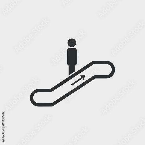 Escalator Icon Vector – Minimal Black Moving Staircase Symbol with Person Silhouette