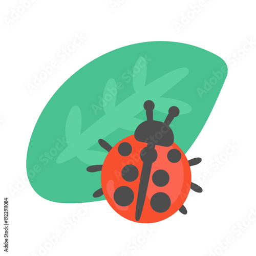 てんとう虫と葉っぱのイラスト