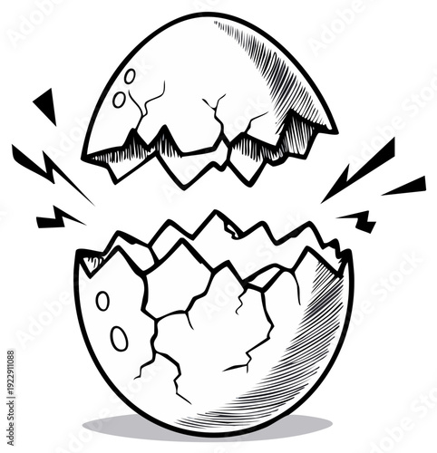 Cracked Egg Illustration Hatching Shell Cartoon Style