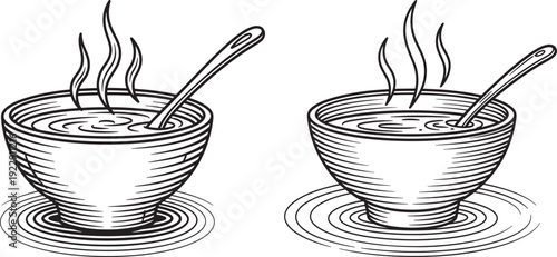 Steaming Bowls of Soup - Vector Illustration of Hot Comforting Food