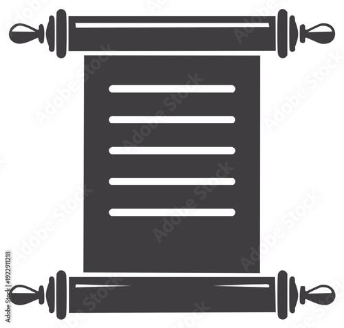 Ancient open scroll icon with script lines for historical document or religious text