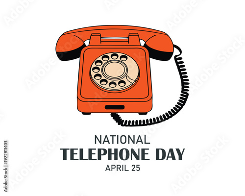 National Telephone Day vector. Old orange landline telephone icon vector. Vintage orange phone vector. Telephone Day Poster, April 25. Important day