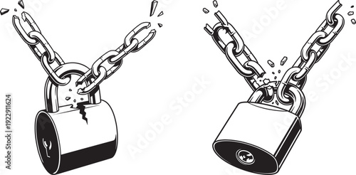 Broken Padlock and Chain Illustration, Symbolizing Freedom and Breaking Barriers