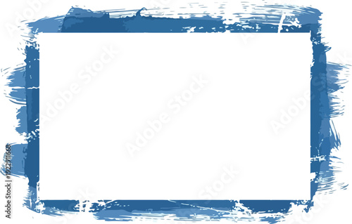A blank rectangular frame with a distressed blue watercolor brush stroke border on a white background, perfect for graphic design projects and digital art
