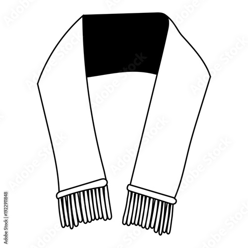 Soccer fan scarf icon. Hand drawn football scarf. Sports fans accessory line art illustration. Vector isolated on white background.