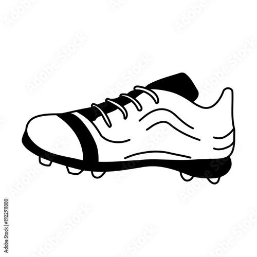 Soccer cleat shoe icon. Hand drawn football boot. Sports footwear line art illustration. Vector isolated on white background.