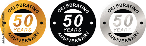 50 Years Anniversary Celebration Badge Set Gold Silver Black Jubilee Emblem Vintage Label Stamp Vector