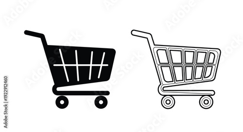 Two shopping cart icons solid black and outlined versions displayed