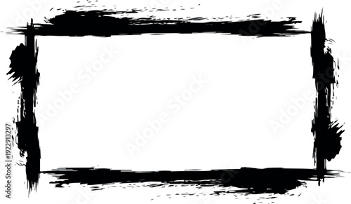 Black paint textured rectangular frame with distressed edges, offering a rustic and artistic border for your design projects