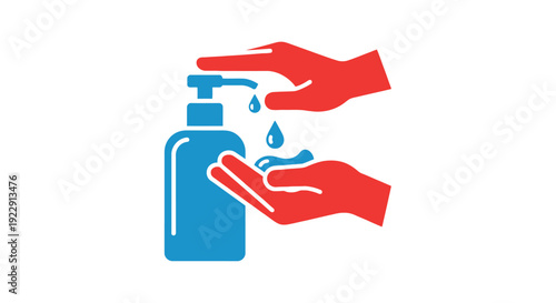 Hands dispensing hand sanitizer from a pump bottle hygiene illustration