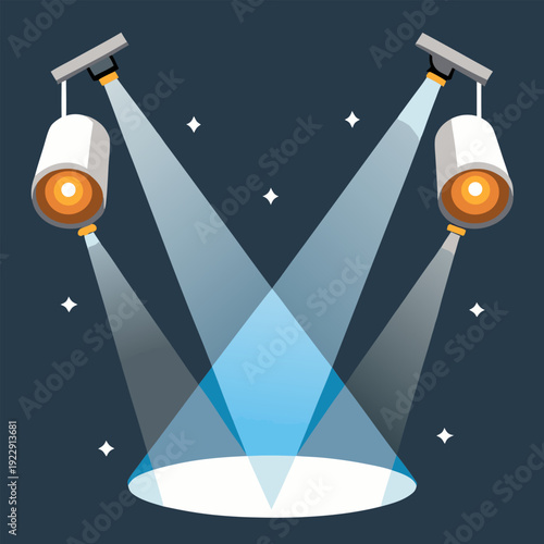 Glowing white spotlights set