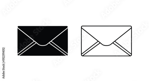 Two envelope icons one filled one outlined in contrasting styles