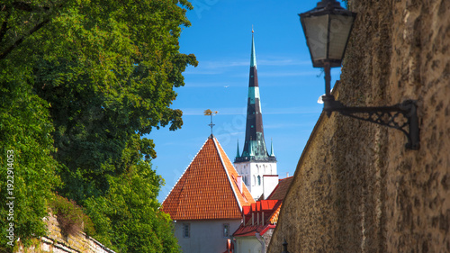 Photos View of St. Olaf's Church spire from Pikk Jalg street in Tallinn