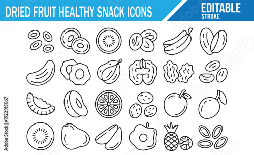 Editable Stroke Dried Fruit Vector Illustrations for Packaging Design
