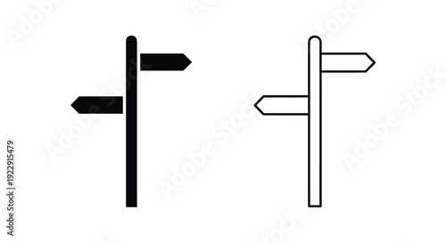 Simple illustration of two directional signposts one black and one white