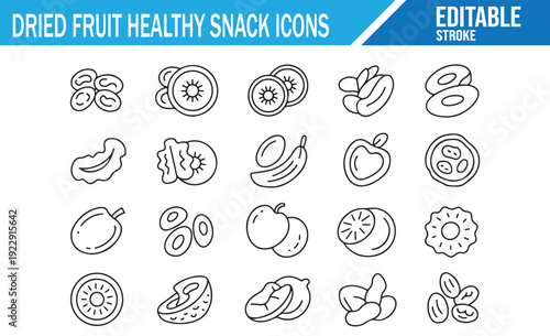 Healthy Snack Food Outline Icon Collection for Diet and Nutrition