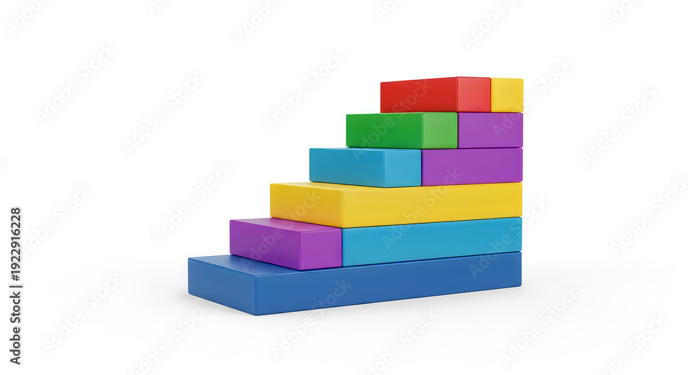 Fototapeta premium Colorful building blocks stack growing upwards isolated on transparent background