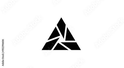 Abstract Geometric Triangle Icon with Fragmented Solid Shapes on Isolated White Background
