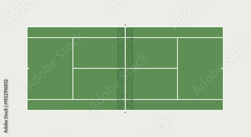 Empty Green Tennis Court Top View with Net and Lines on a Clean Background