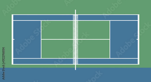 Top View of a Colorful Tennis Court with Green and Blue Surface