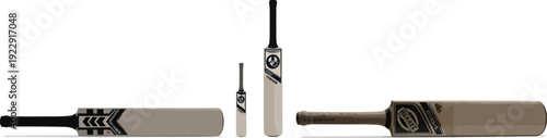 Various sizes of cricket bats are displayed showing different models and orientations against a pure white background for sports equipment selection.