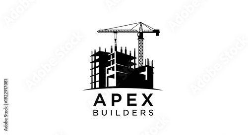 Vector illustration of a city building under construction with a crane at an urban construction site