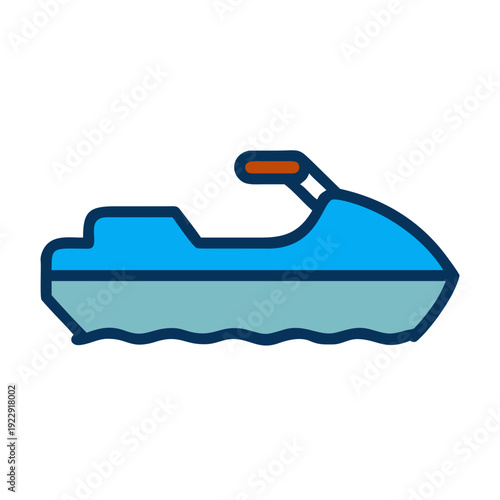 Flat style illustration of a blue jet ski on wavy waters isolated