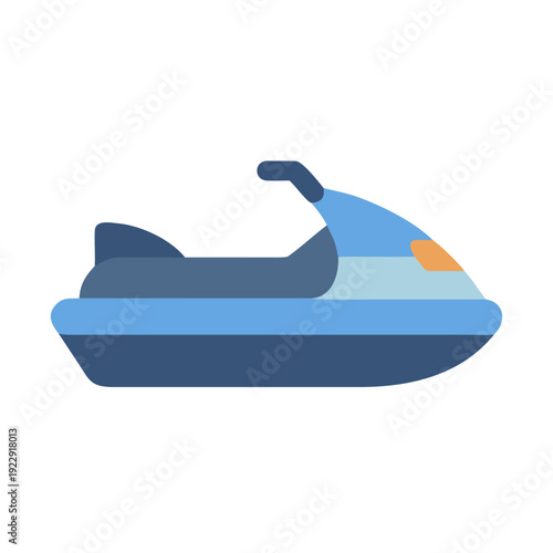 Blue jet ski flat illustration against black background for summer adventures