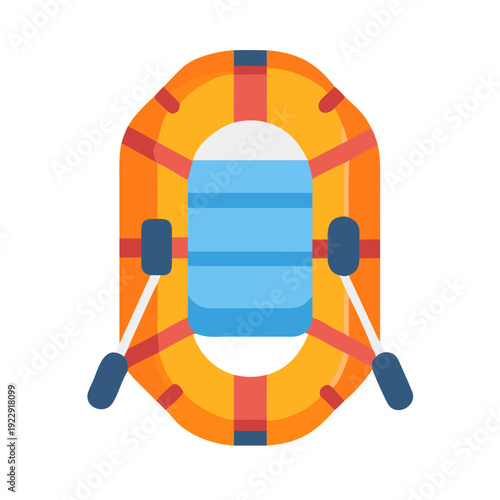 Iconic Orange Inflatable Raft with Paddles Vector Graphic on Black Background
