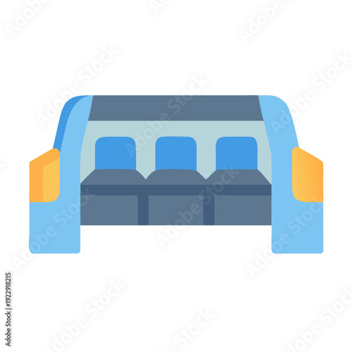 Vector Illustration of a Blue Passenger Train Interior with Three Seats
