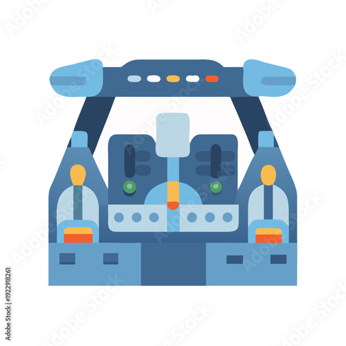 Simplified airplane cockpit illustration with pilots in flat style against black background