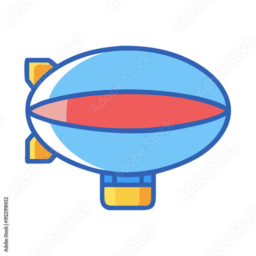 Cartoon Airship Illustration: A whimsical blue and red blimp on black background