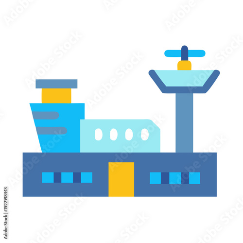 Flat vector illustration of an airport control tower and building, isolated design