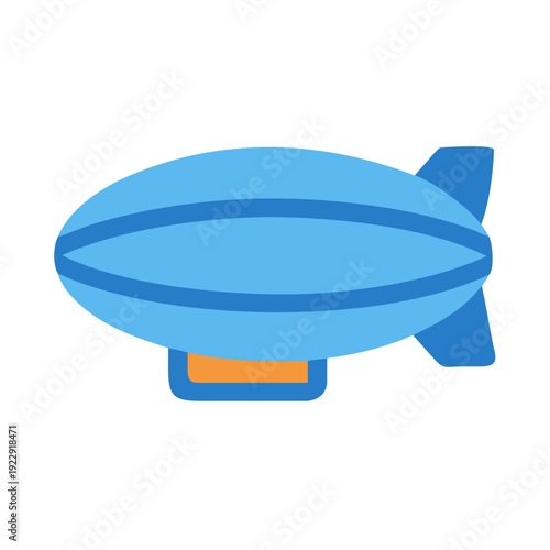 A vector airship icon with sky blue tones isolated on black background