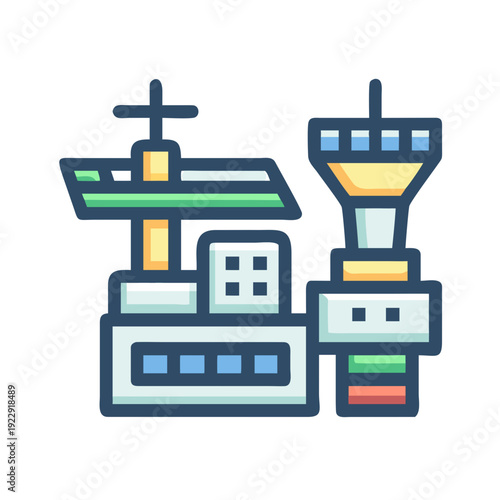 Stylized icon illustration of a modern industrial water treatment plant facility