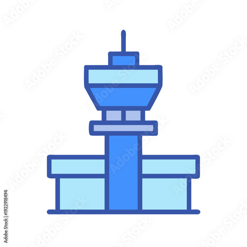 Modern minimalist icon of an air traffic control tower against black background