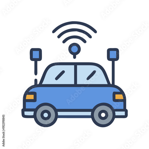 Autonomous Vehicle Stock Image: Modern Smart Car with Connectivity Iconography