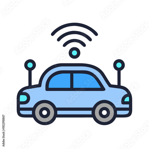Vector illustration of autonomous vehicle with wireless connection icon, flat style