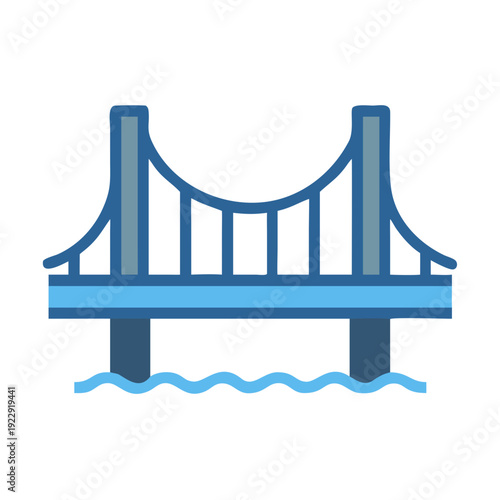 Minimalist bridge illustration in blue tones against black background representing connection and infrastructure