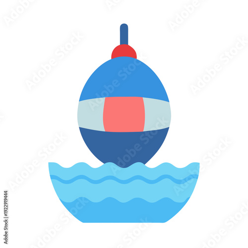 Flat design of fishing float on water with a minimalist and modern aesthetic