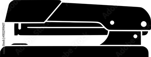 Black stapler silhouette icon, office stationery tool for binding papers vector illustration isolated on white.