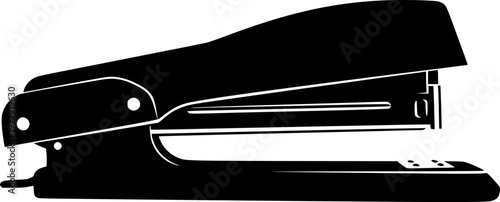 Black stapler silhouette icon, office stationery tool for binding papers vector illustration isolated on white.