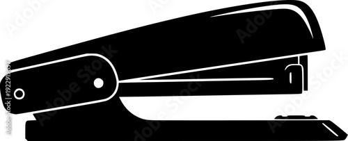 Black stapler silhouette icon, office stationery tool for binding papers vector illustration isolated on white.