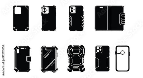 Collection of black smartphone cases in various protective designs