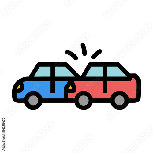 Cartoon cars in a minor collision with flat design on black background