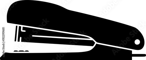 Black stapler silhouette icon, office stationery tool for binding papers vector illustration isolated on white.