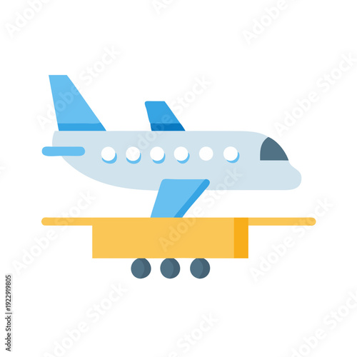 Aircraft on airport maintenance platform, plane repair service flat illustration style