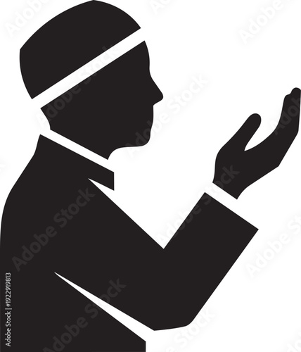 Muslim Man Praying Silhouette Icon with Hands Raised in Supplication, Representing Faith and Devotion