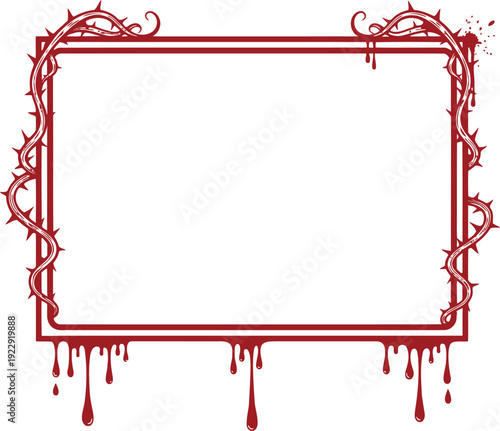 Bloody Red Dripping Frame with Thorny Border for Halloween Invitations and Horror Designs