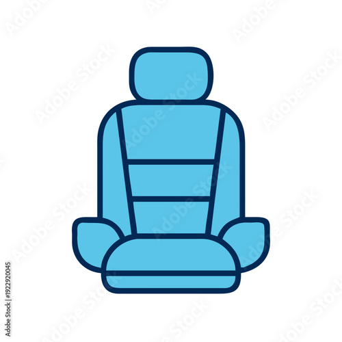 Stylized illustration of a vehicle seat in light blue color on black background